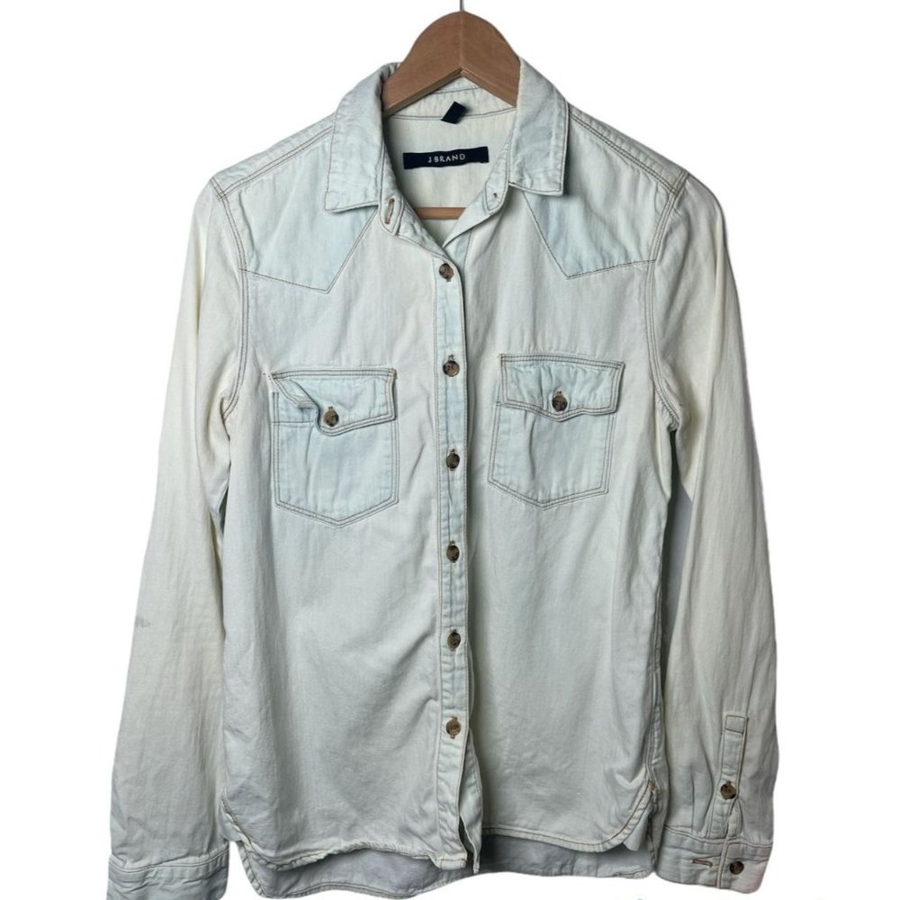 J Brand Acid Wash Denim Button Down Western Shirt Blue Women's Size XS